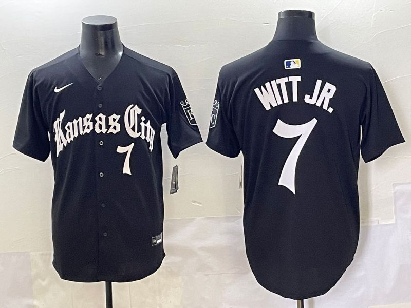 Men 2025 Kansas City Royals #7 Witt jr Black Five generations Joint Name Nike MLB Jersey style 4->kansas city royals->MLB Jersey